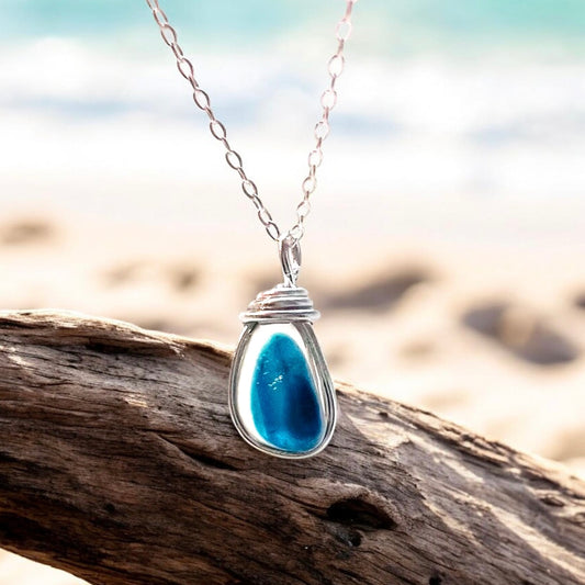 Blue & Turquoise Seaham Sea Glass Multi Pendant