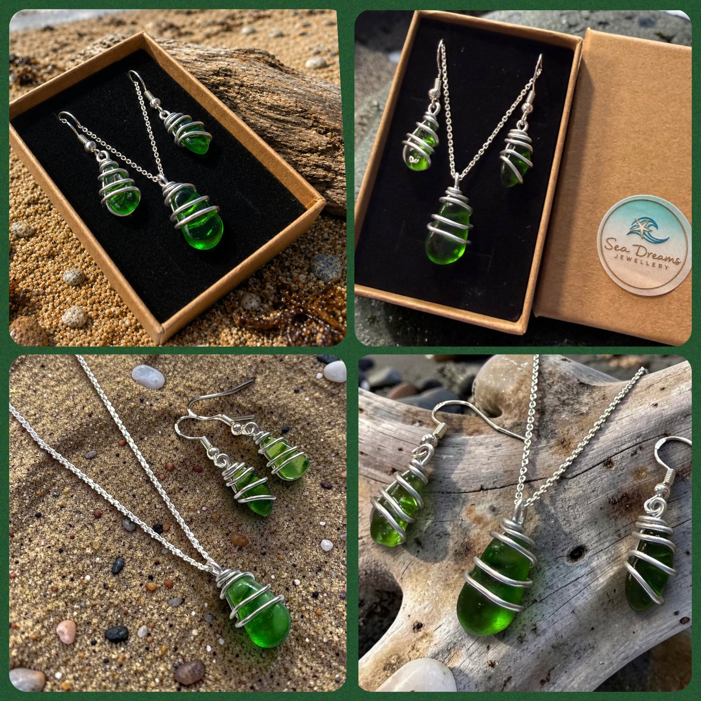 Green Seaham Sea Glass Jewellery Set