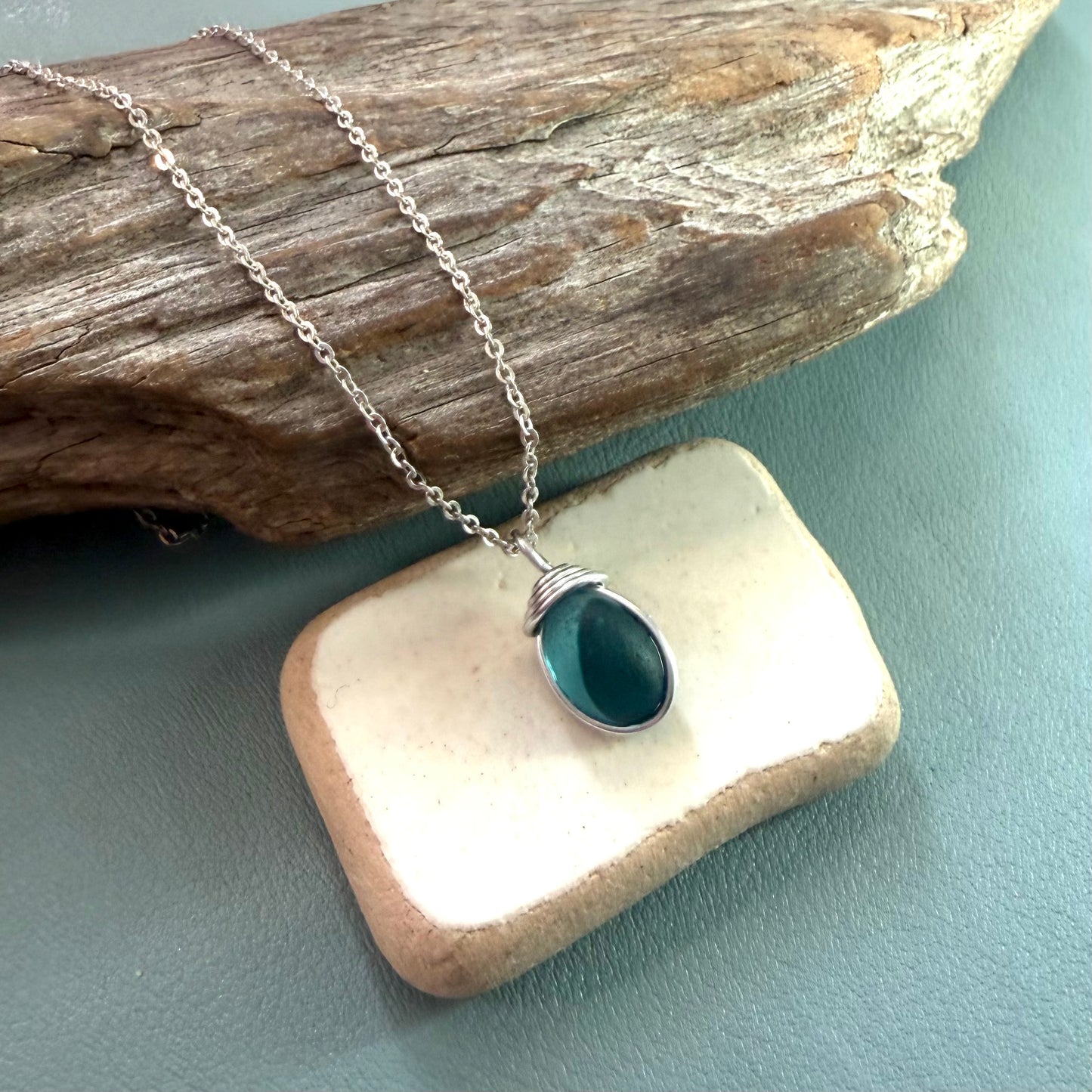 Seaham Sea Glass Multi Tone Turquoise Pendant