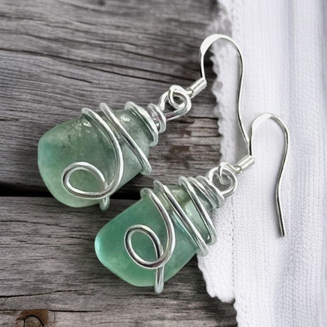 Turquoise Green Seaham Sea Glass Earrings