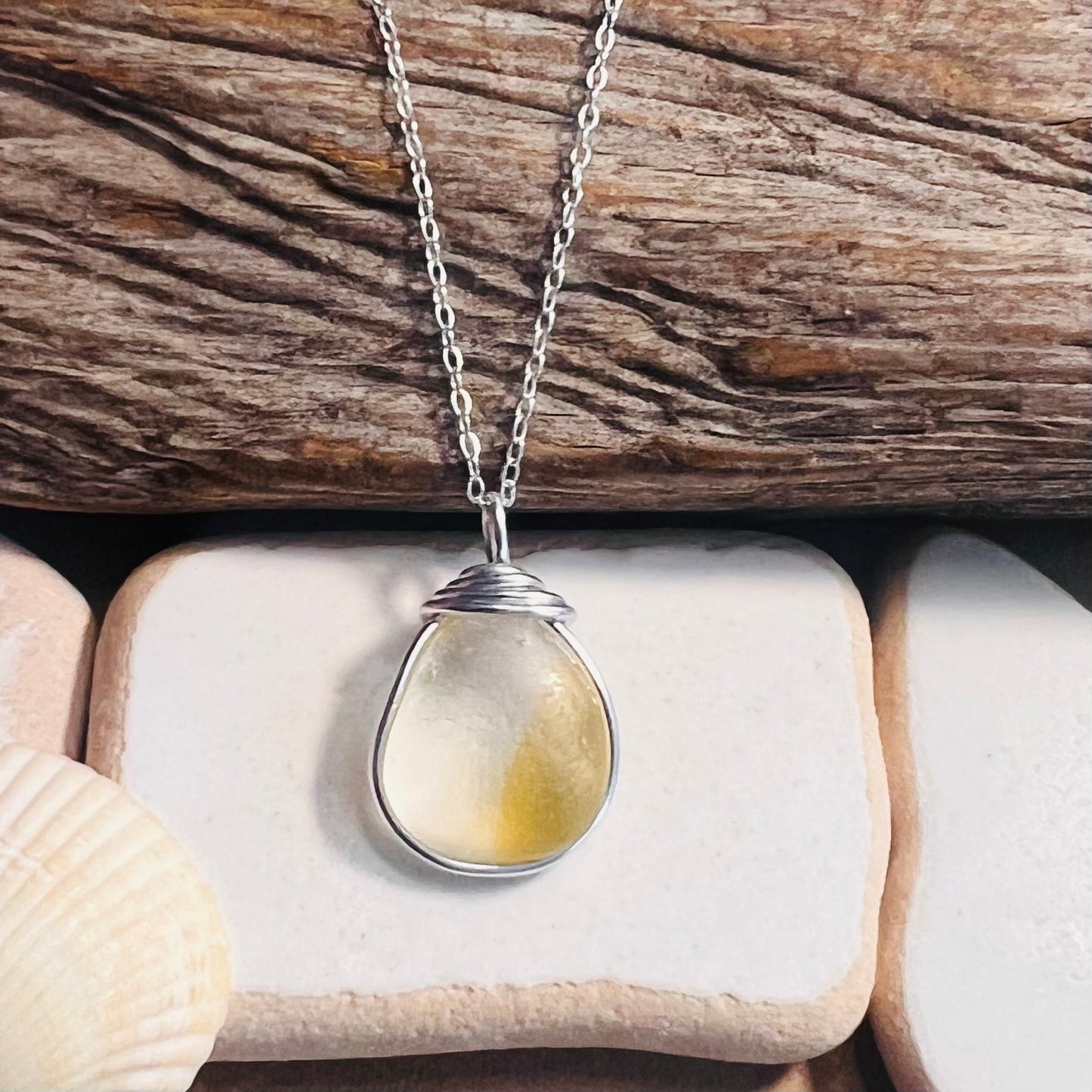 Yellow and White Seaham Sea Glass Multi Pendant