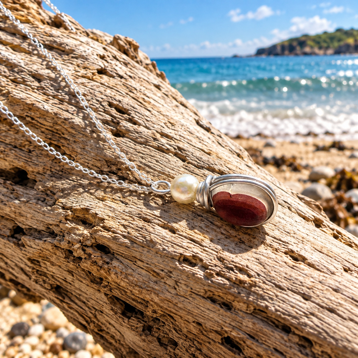 Rare Maroon Tone Seaham Sea Glass Pendant