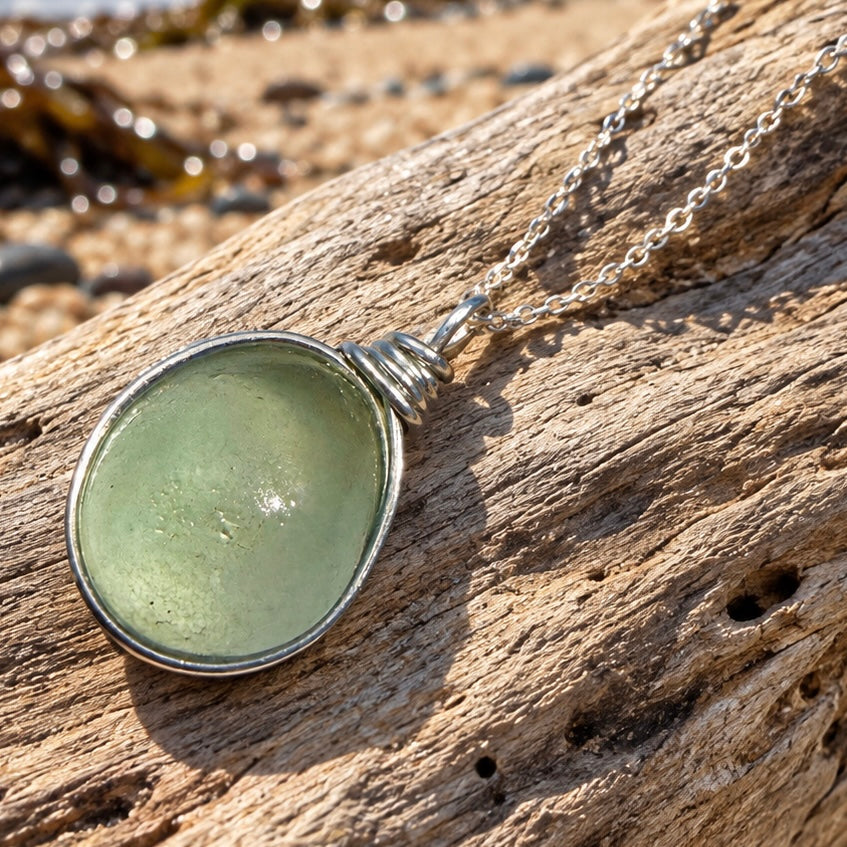 Pale Green Seaham Sea Glass Pendant