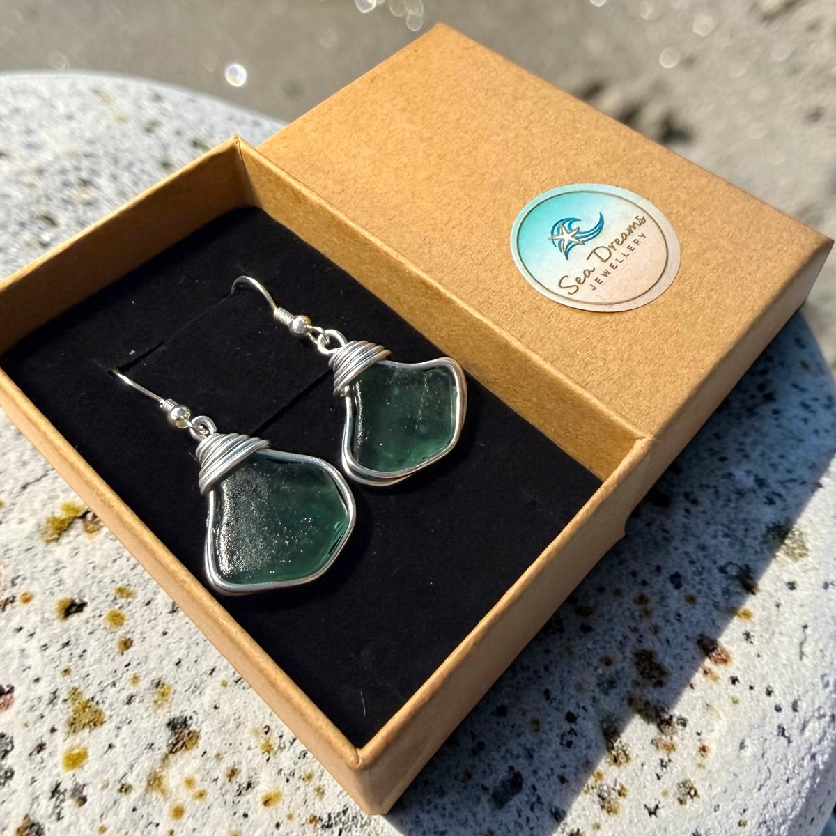 Turquoise Green Seaham Sea Glass Earrings
