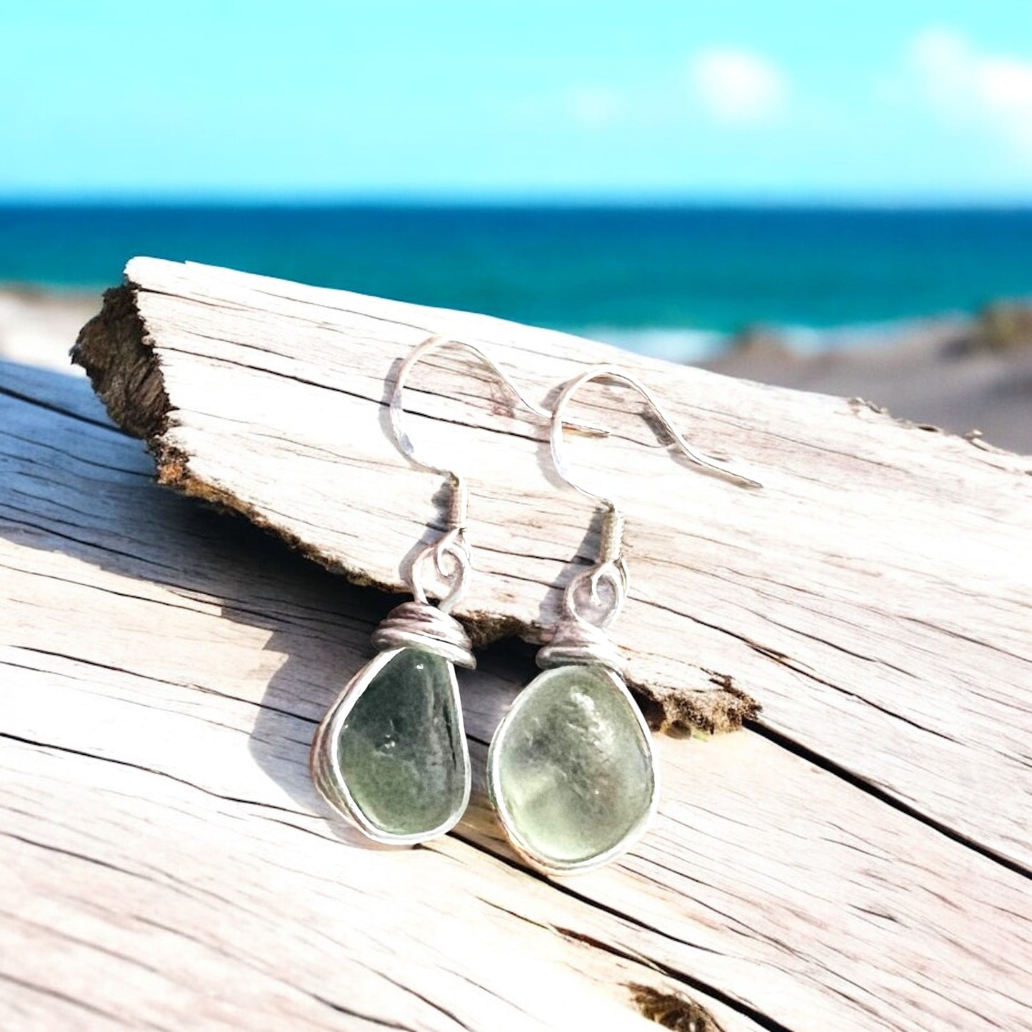 Pale Green Seaham Sea Glass Earrings