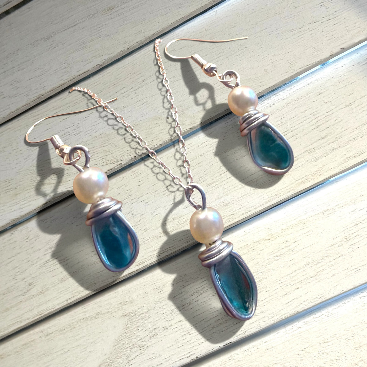 Small Turquoise Multi Seaham Sea Glass Jewellery Set