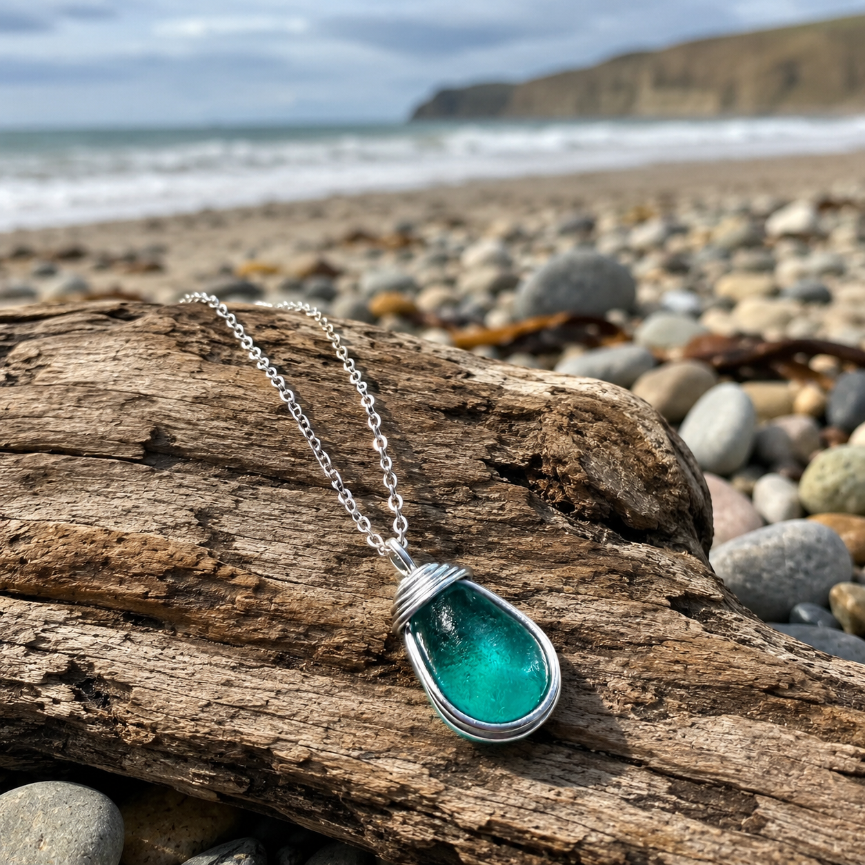 Canary Island Rare Turquoise Green Sea Glass Pendant l