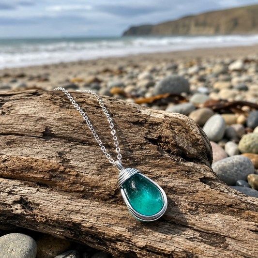 Canary Island Rare Turquoise Green Sea Glass Pendant l