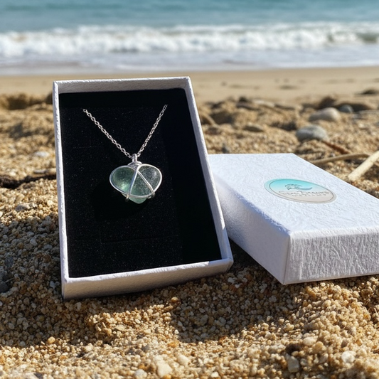 Aqua Heart Sea Glass Pendant