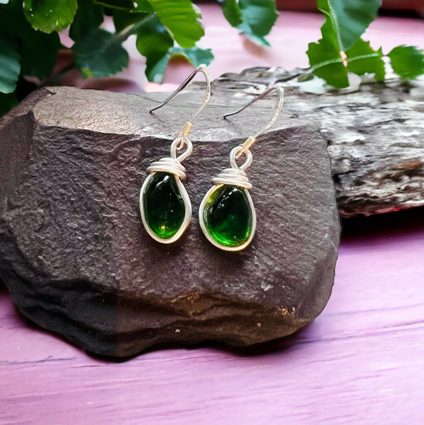 Green Cornish Sea Glass Earrings