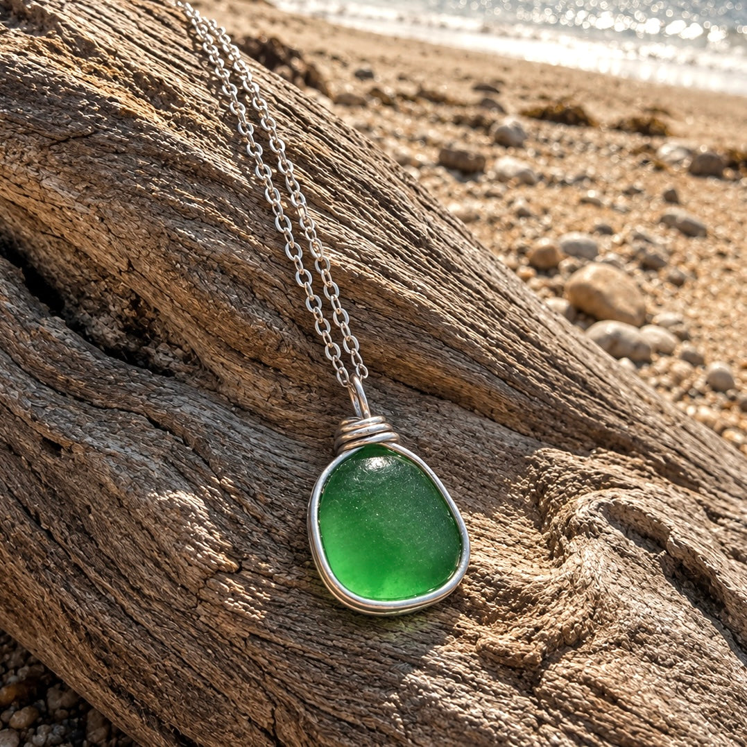 Bright Green Devon  Sea Glass Pendant