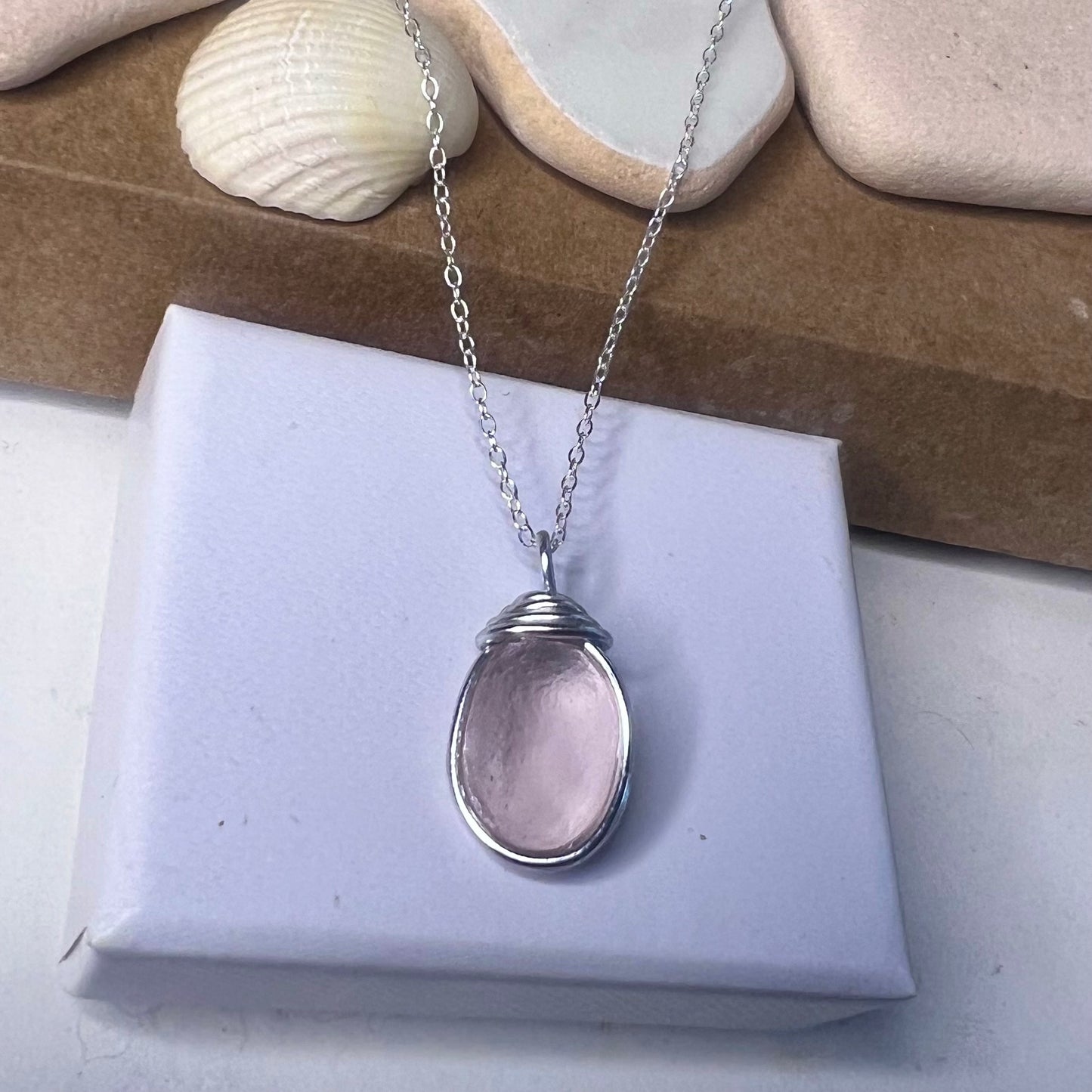 Rare Pale Pink Shade Sea Glass Pendant
