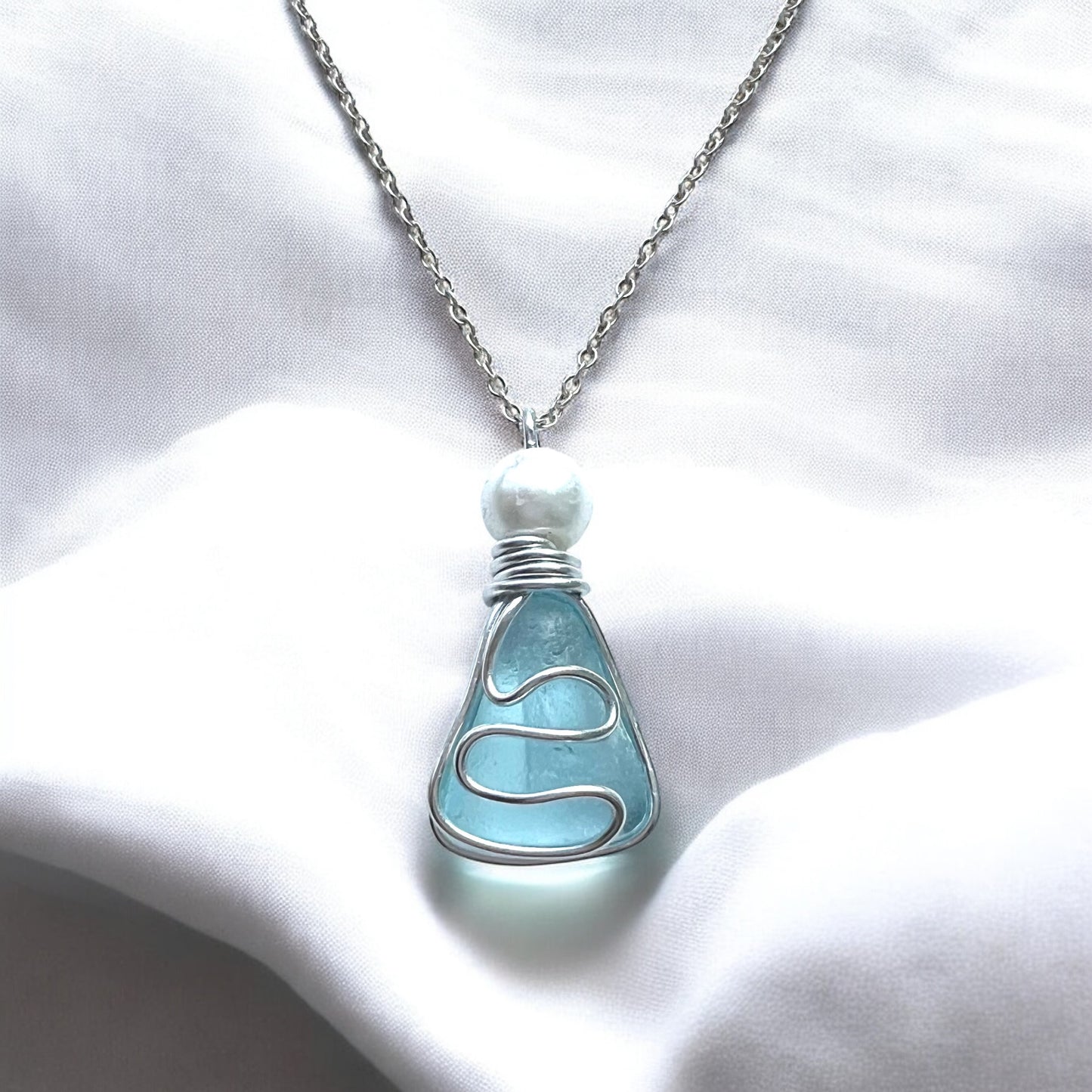 Pale Blue Seaham Sea Glass Waves Pendant