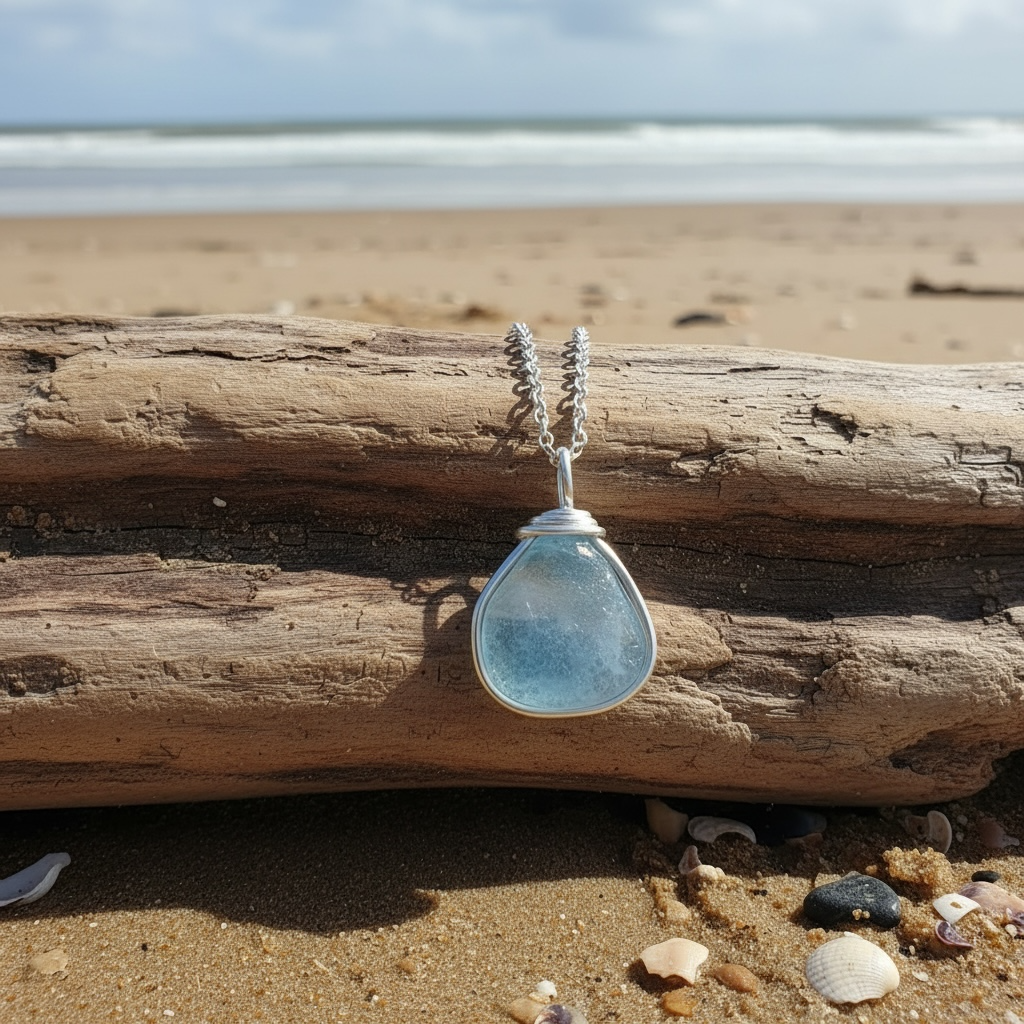 Chunky Pale Blue Seaham Sea Glass Pendant