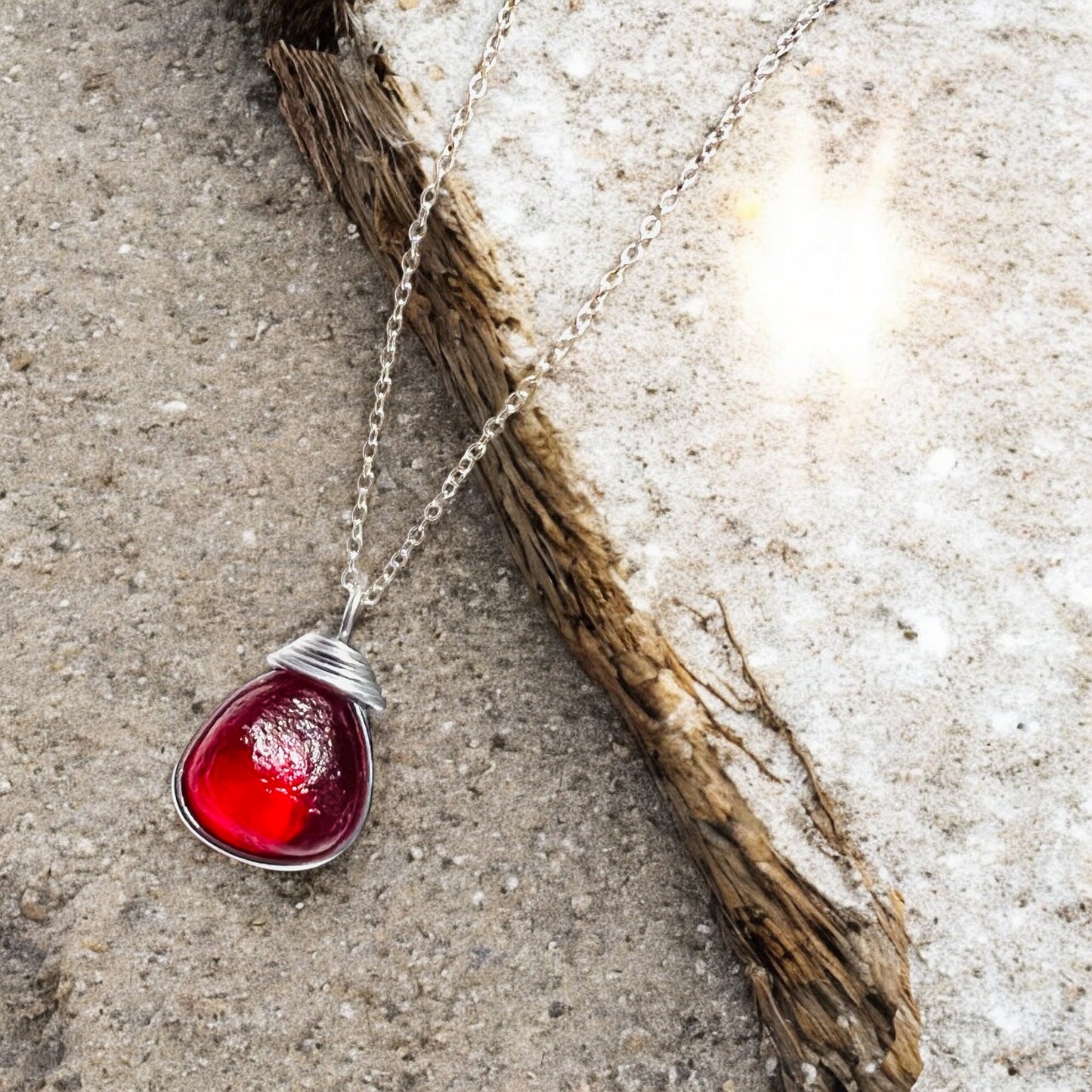 Rare Red Seaham Sea Glass Bubble Pendant