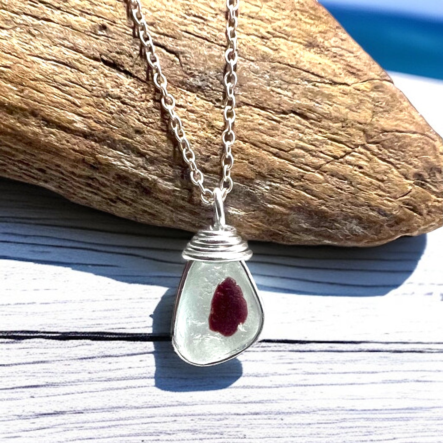 Deep Red Dot Seaham Sea Glass Multi Tone Pendant