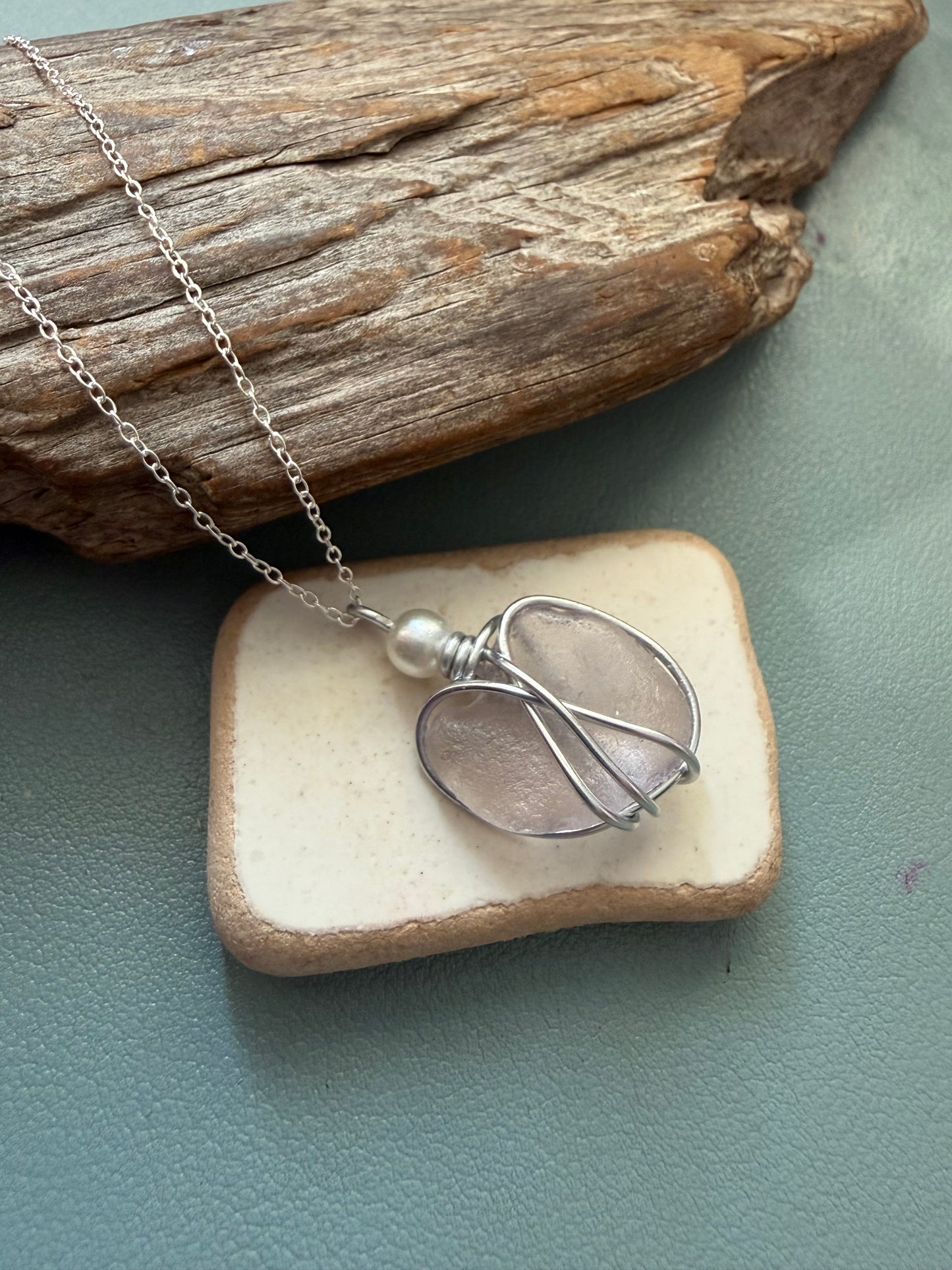 Rare Lilac Seaham Sea Glass Pendant