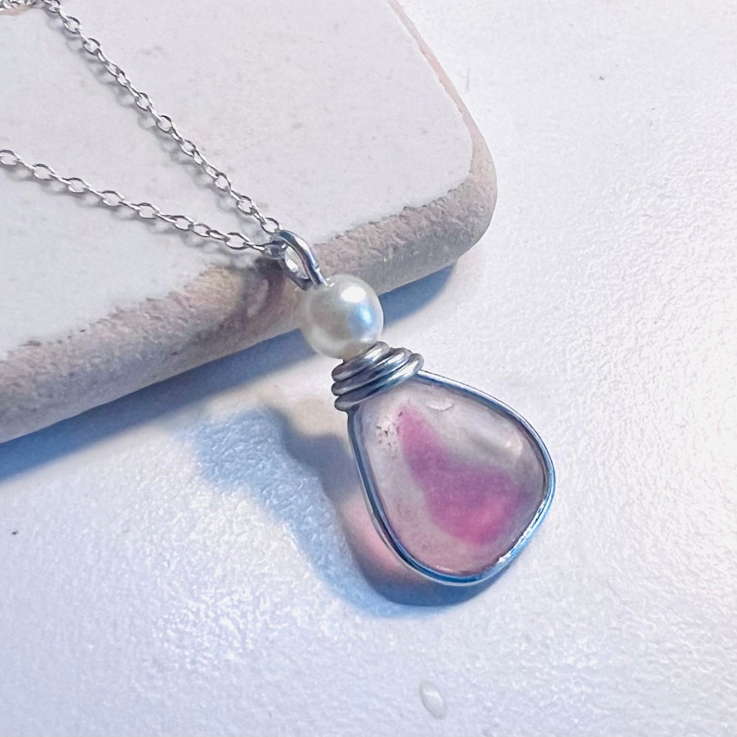 Pink & White Seaham Sea Glass Multi Pendant