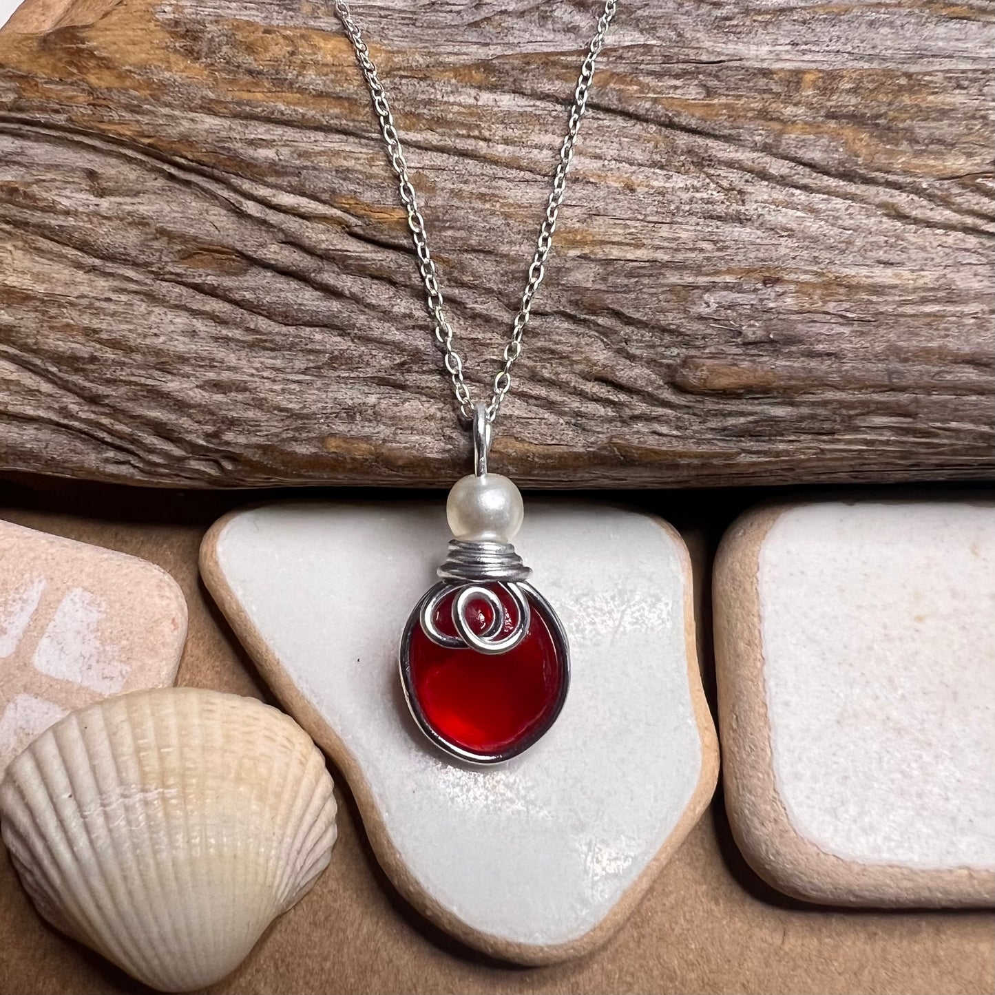 Very Rare Red Seaham Sea Glass Pendant