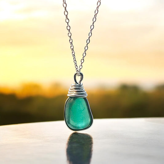 Turquoise Seaham Sea Glass and Glass Pearl Pendant