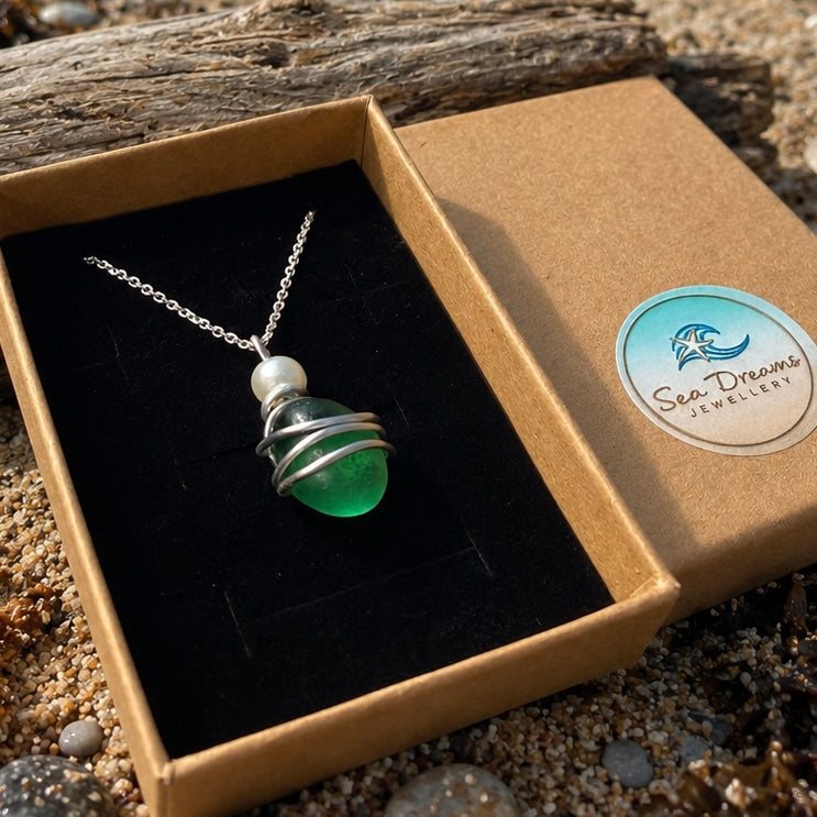 Dark Green Seaham Sea Glass Pendant