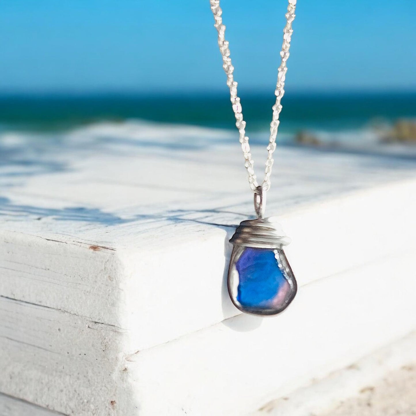 Small Pink and Blue Seaham Sea Glass Multicolour Pendant