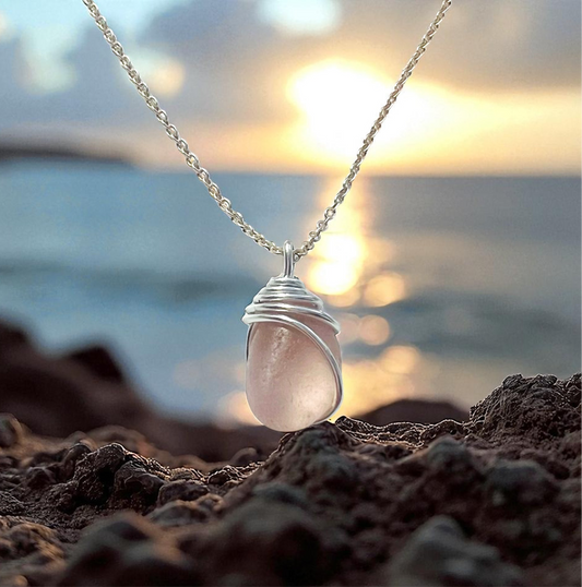Rare Pale Lilac Pink Sea Glass Pendant