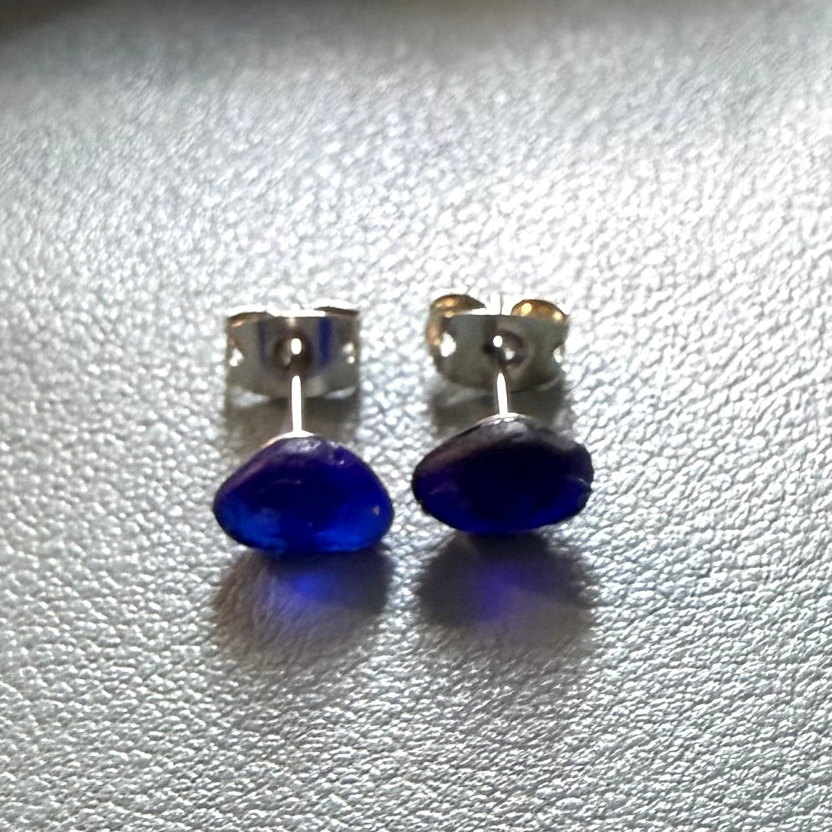 Deep Blue Sea Glass Stud Earrings