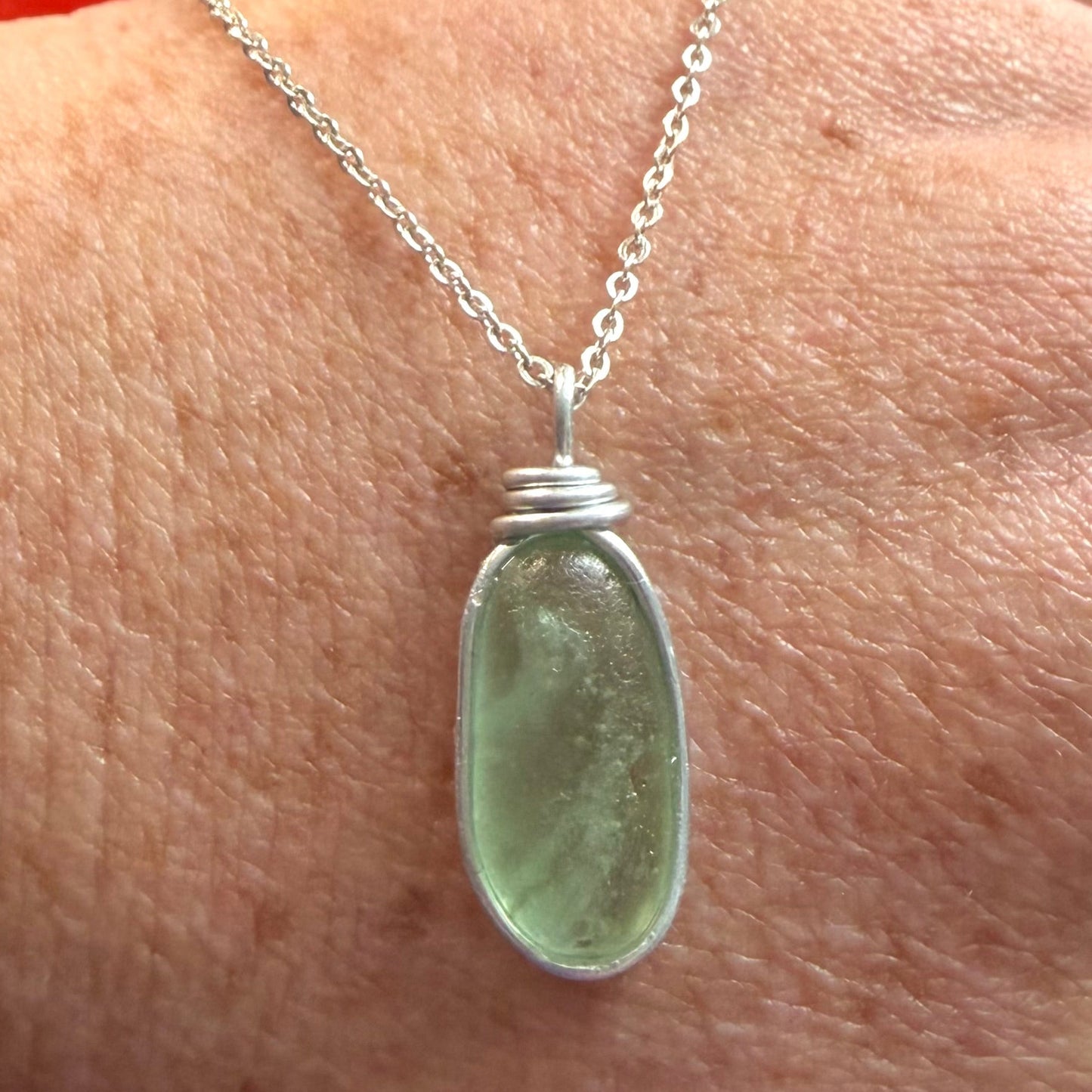Pale Green Cornish Sea Glass Heart Pendant
