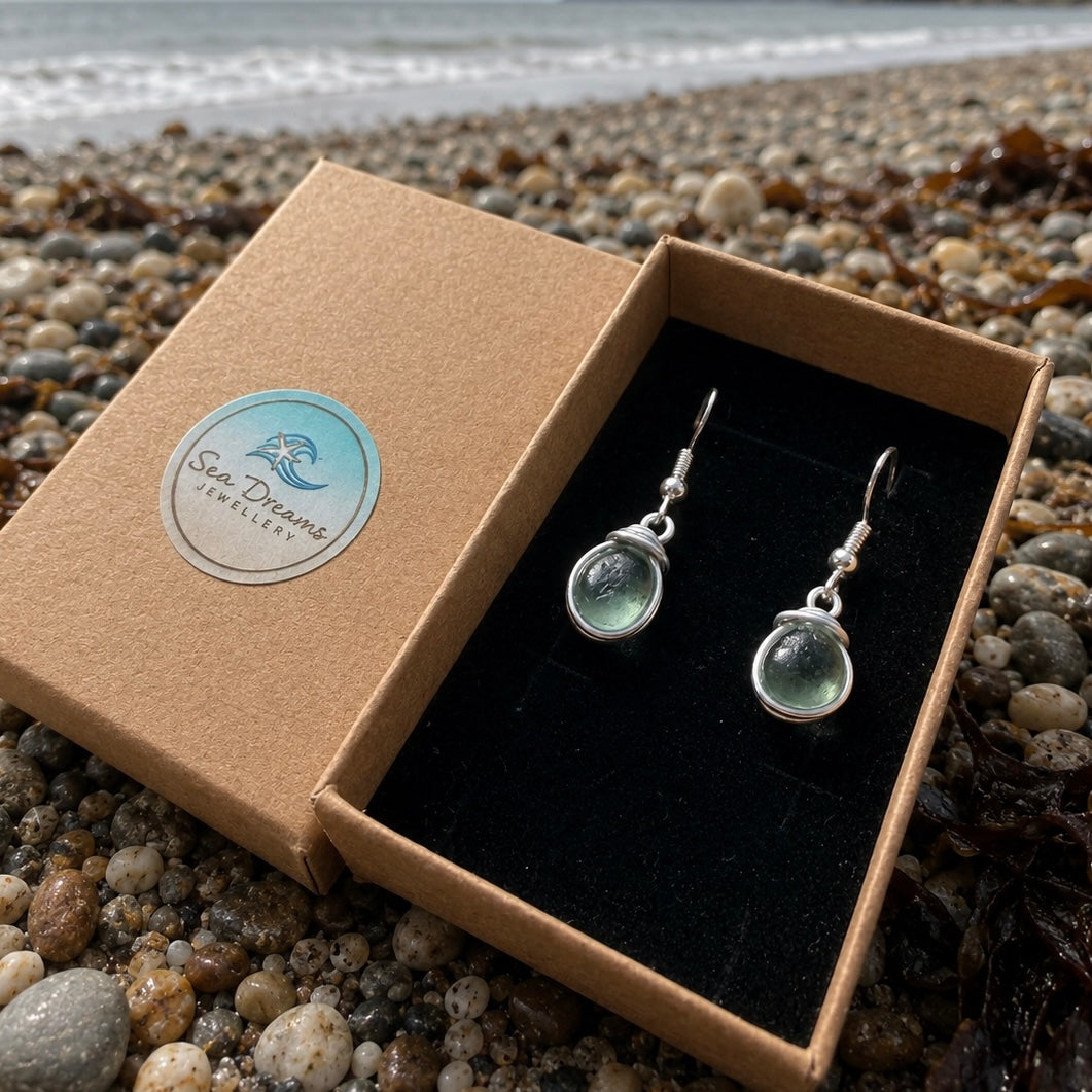 Aqua Sea Foam Seaham Sea Glass Earrings On Sterling Silver Hooks