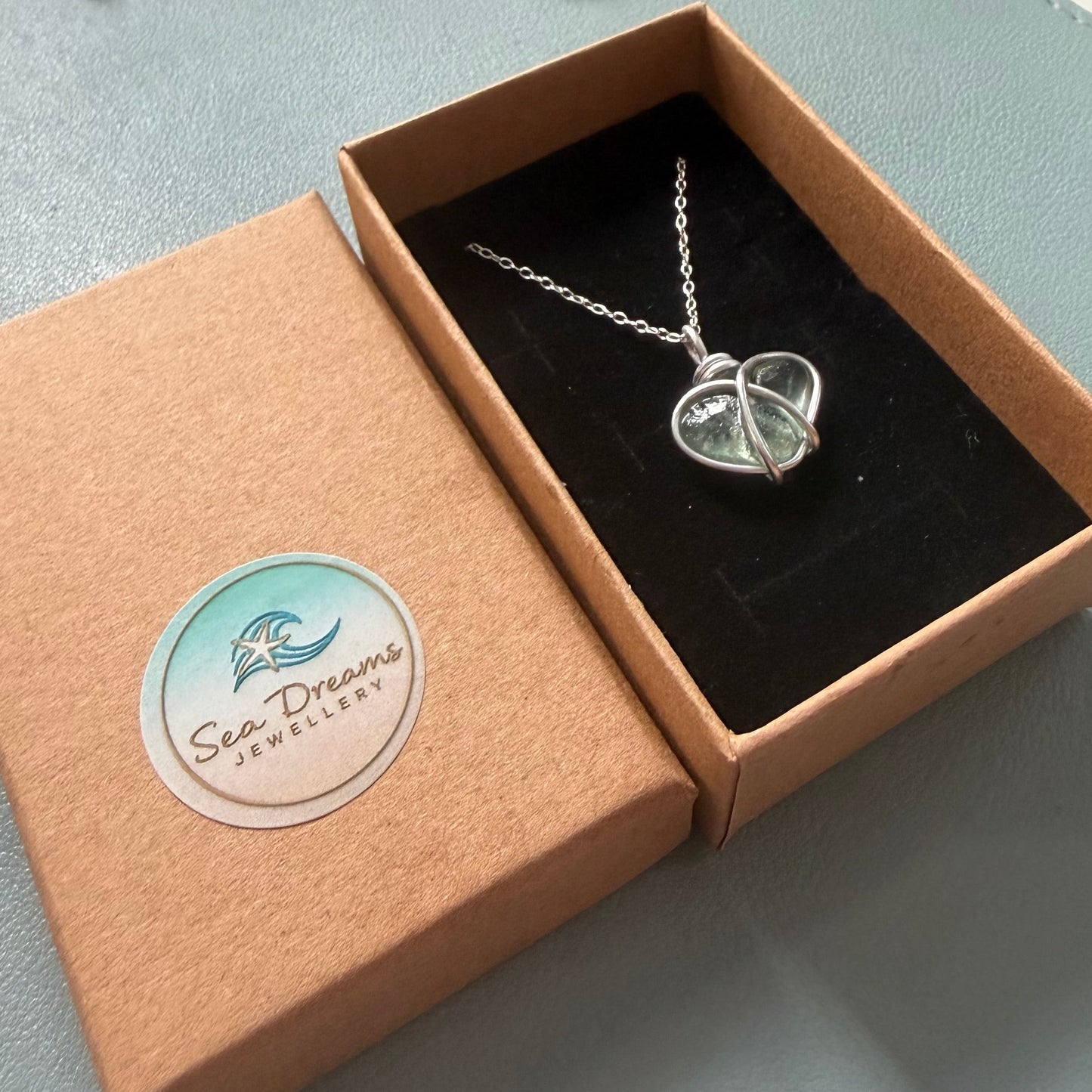 Pale Green Cornish Sea Glass Heart Pendant