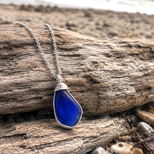Deep Blue Seaham Sea Glass Pendant