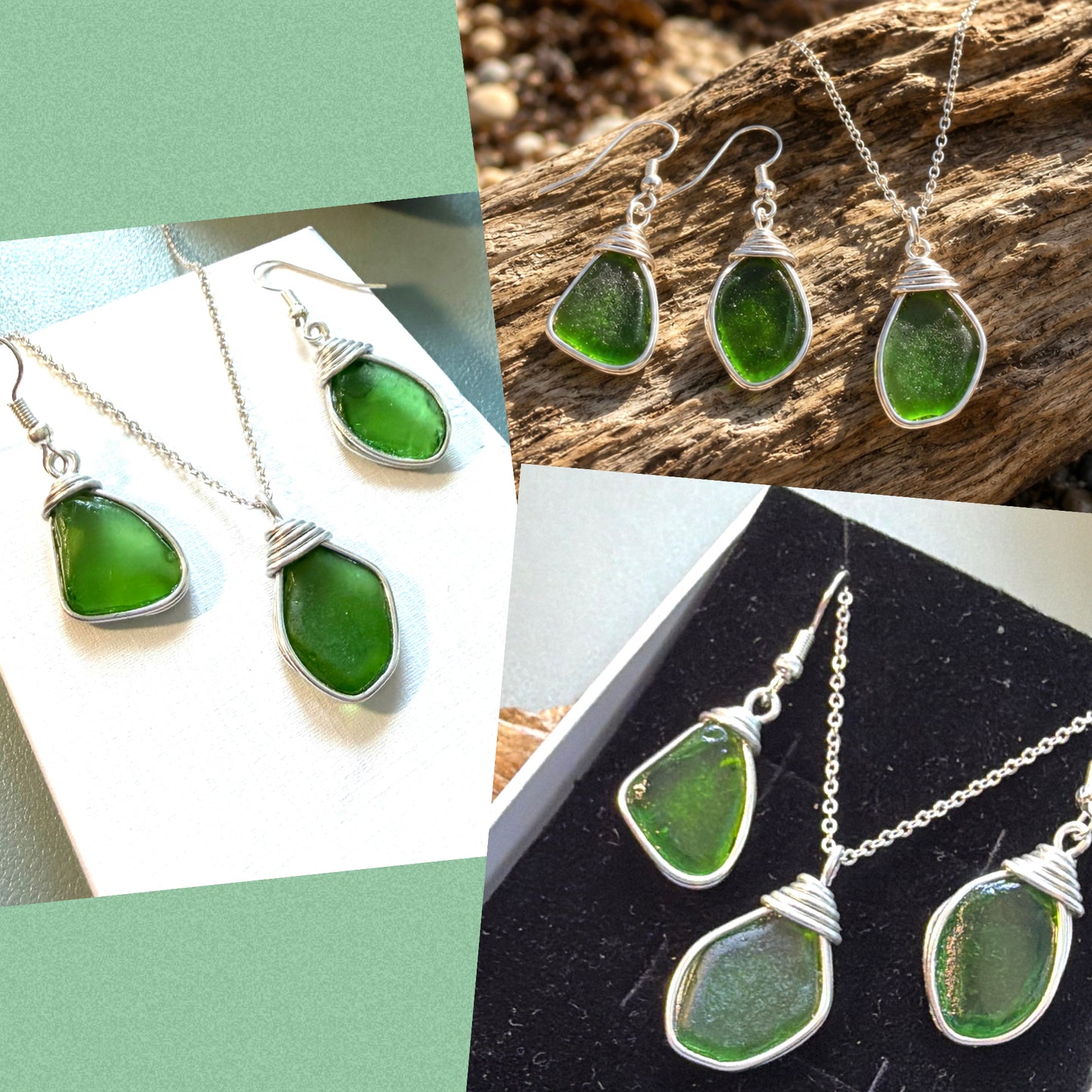 Green Devon Sea Glass Jewellery Set