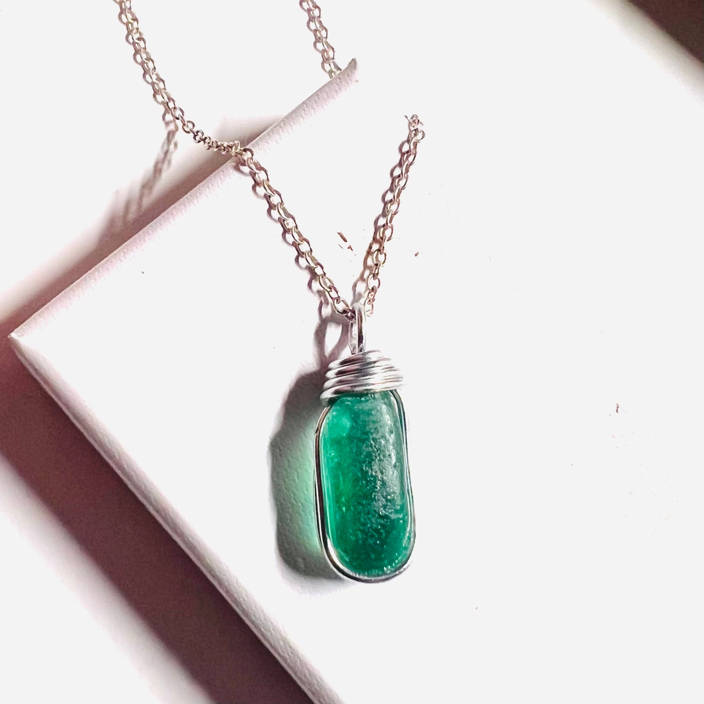 Canary Island Rare Turquoise Green Sea Glass Pendant