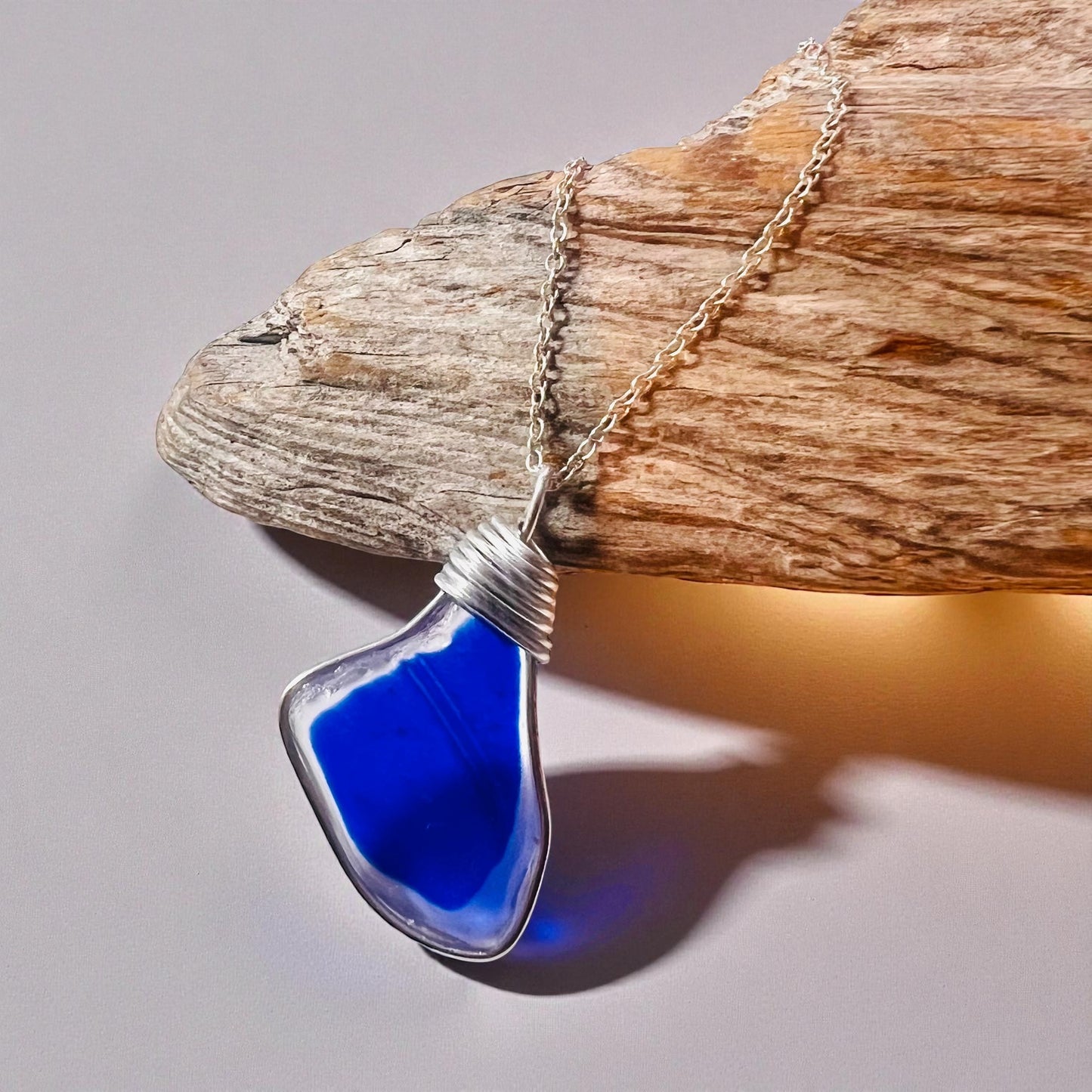 Canary Island Large Blue and White Sea Glass Pendant