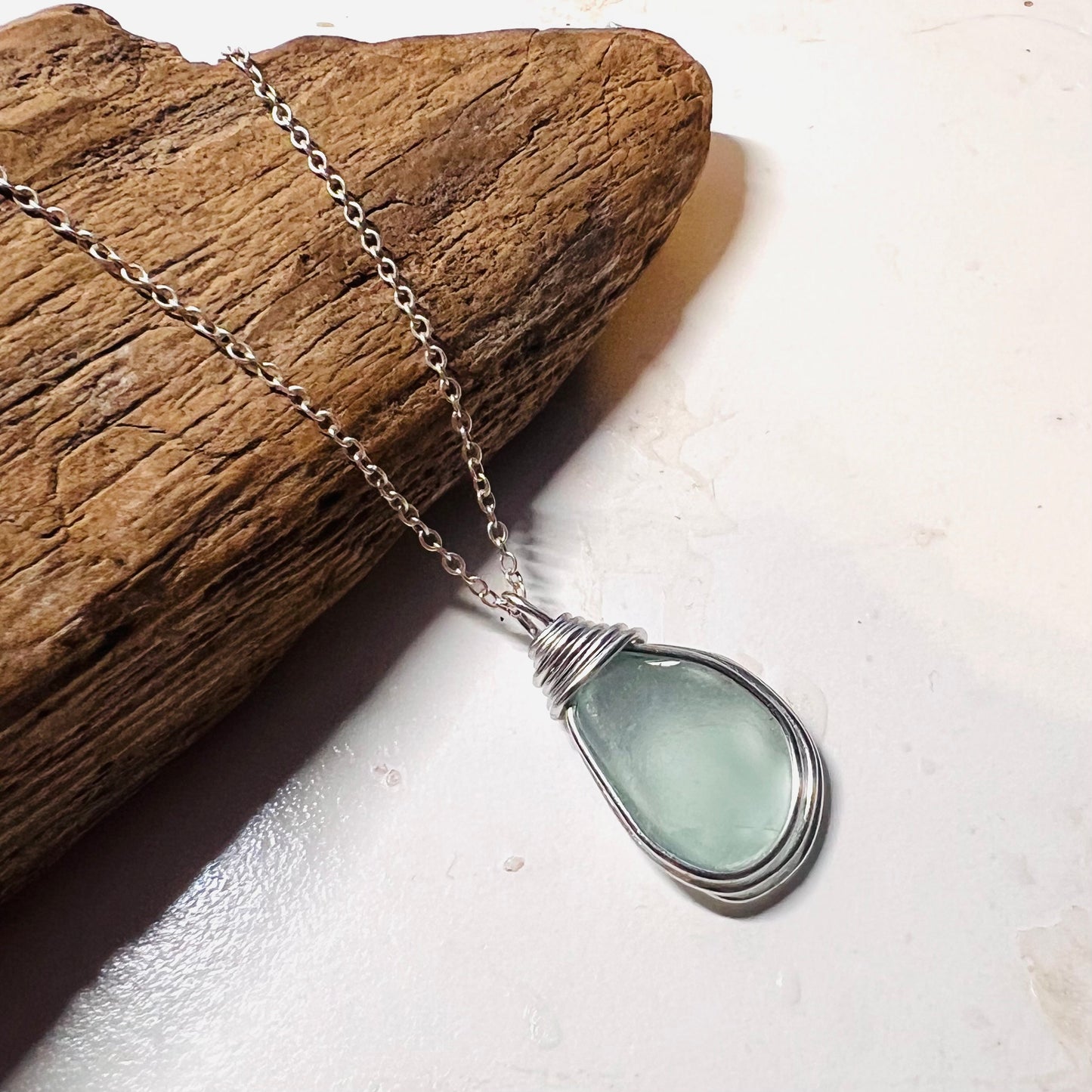 Pale Aqua Seaham Sea Glass Pendant