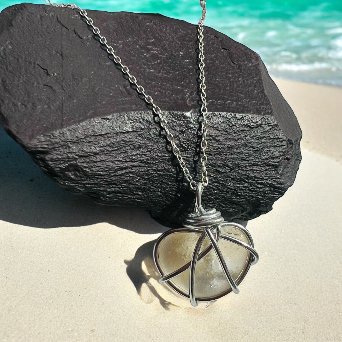 Rare Pale Yellow Colour Seaham Sea Glass Pendant