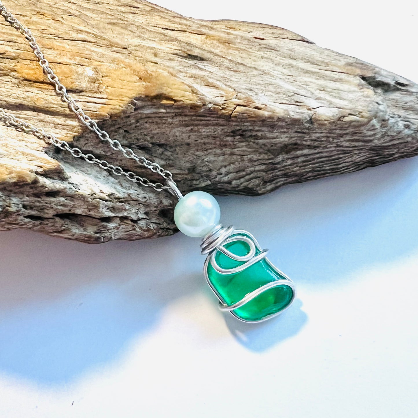 Canary Island Rare Turquoise Green Sea Glass Pendant