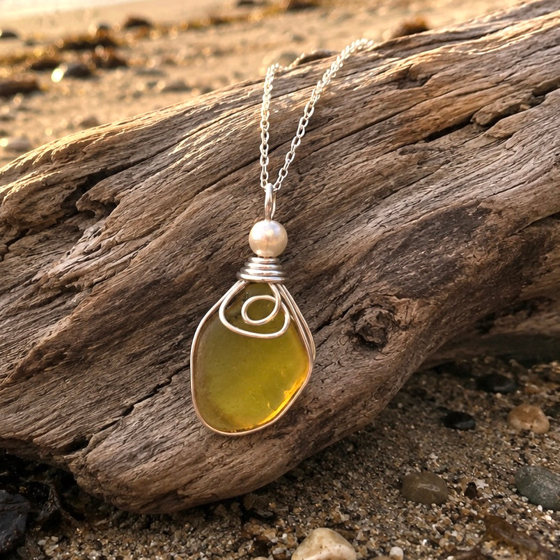 Large Rare Yellow Seaham Sea Glass Pendant