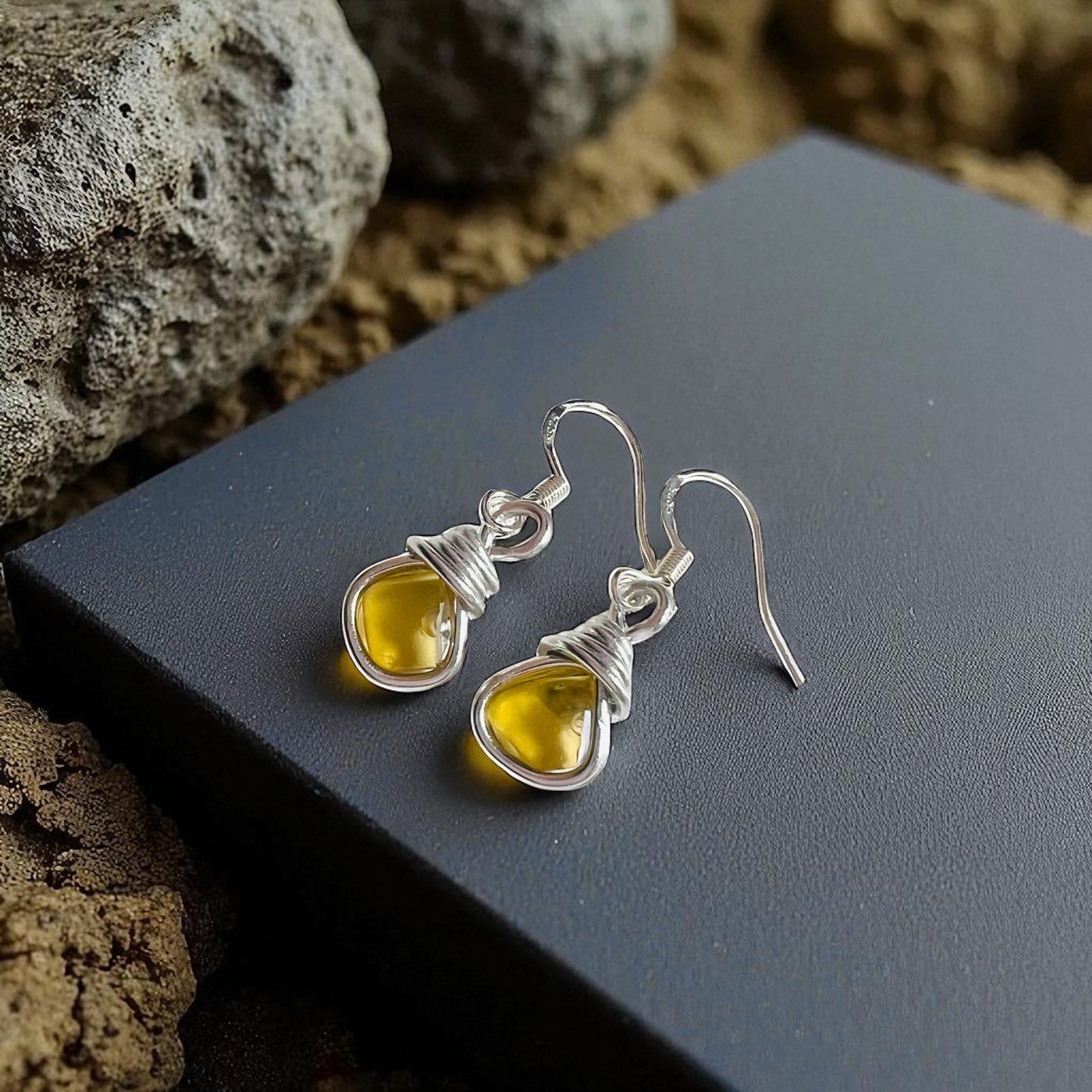 Small Seaham Sea Glass Yellow Earrings