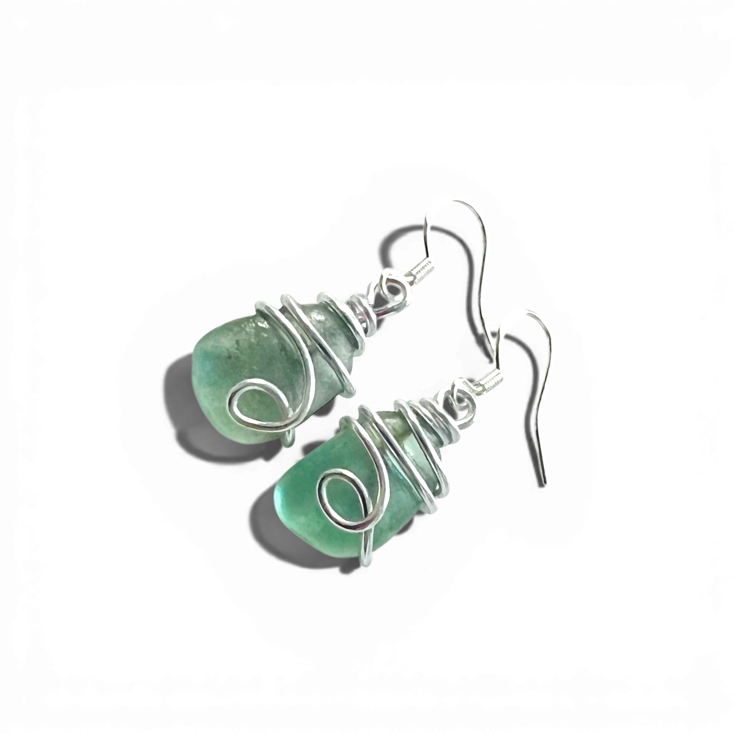 Turquoise Green Seaham Sea Glass Earrings