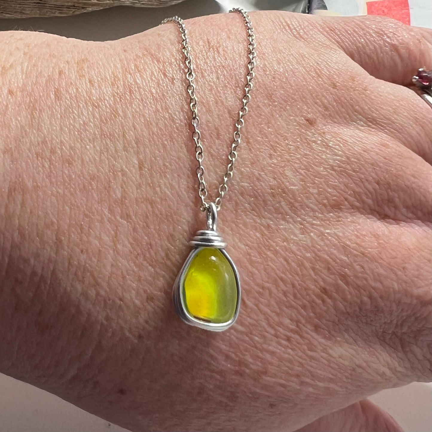 Rare Yellow UV Reactive Seaham Sea Glass Pendant