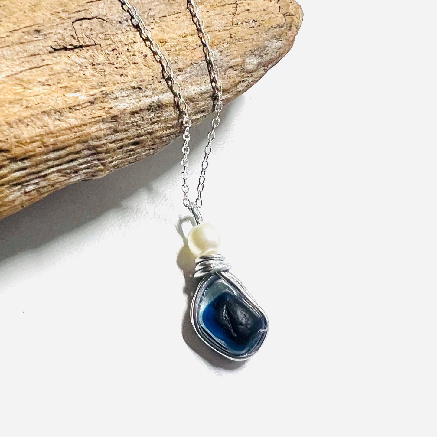 Deep Blue Seaham Sea Glass Multi Pendant