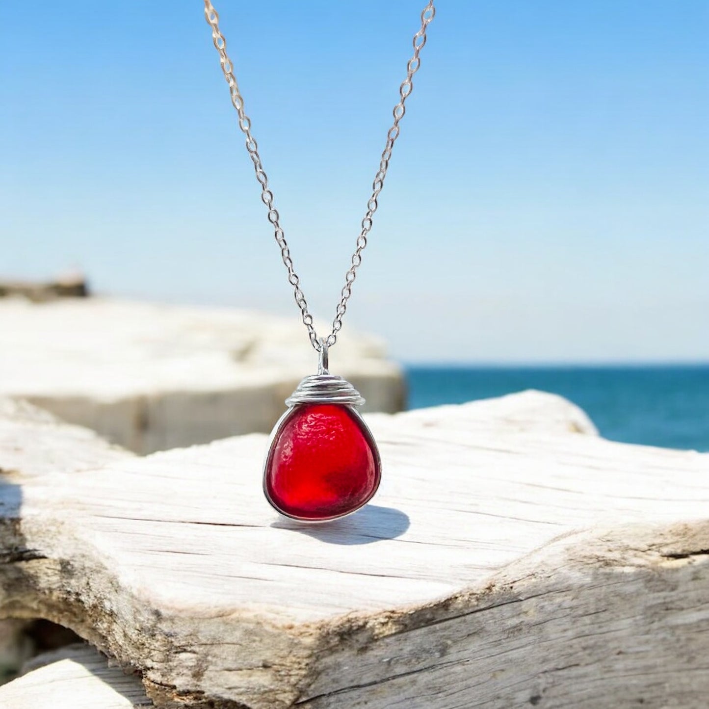 Rare Red Seaham Sea Glass Bubble Pendant