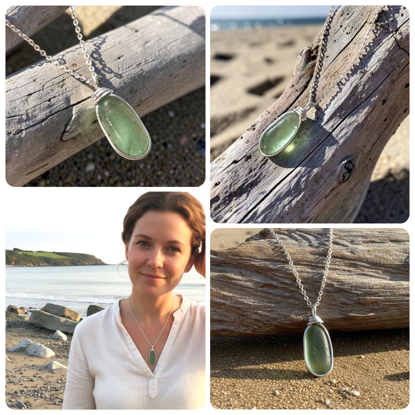 Pale Green Cornish Sea Glass Heart Pendant