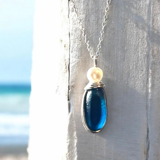 Blue Seaham Sea Glass Multi Pendant