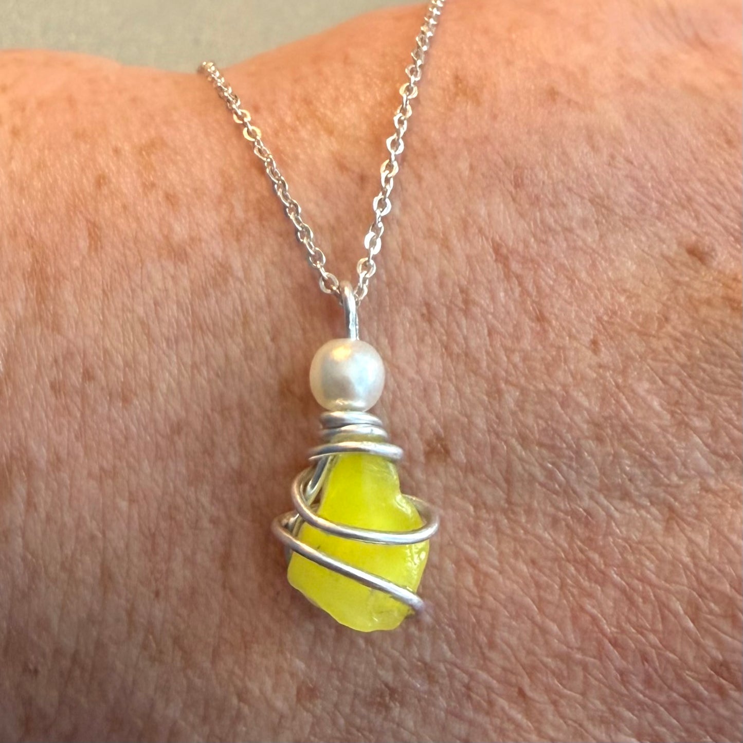 Canary Island Rare Neon Yellow  Sea Glass Pendant
