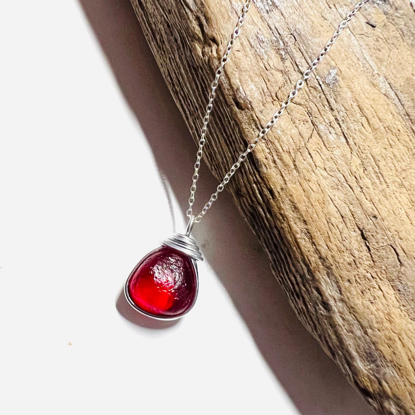 Rare Red Seaham Sea Glass Bubble Pendant