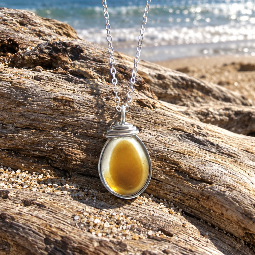 Large Yellow and Orange Multi Tone Seaham Sea Glass Pendant