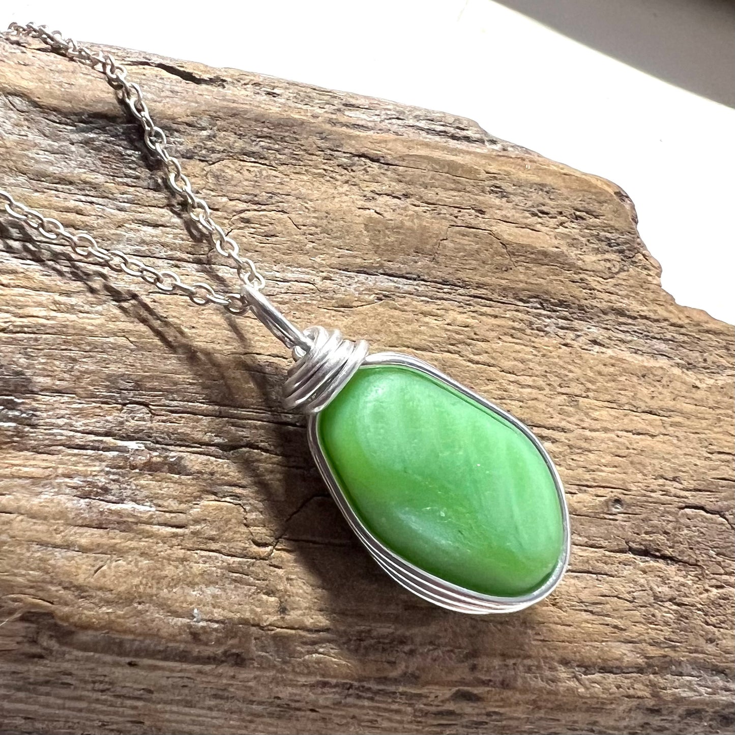Chunky Rare Green UV Reactive Seaham Sea Glass Pendant
